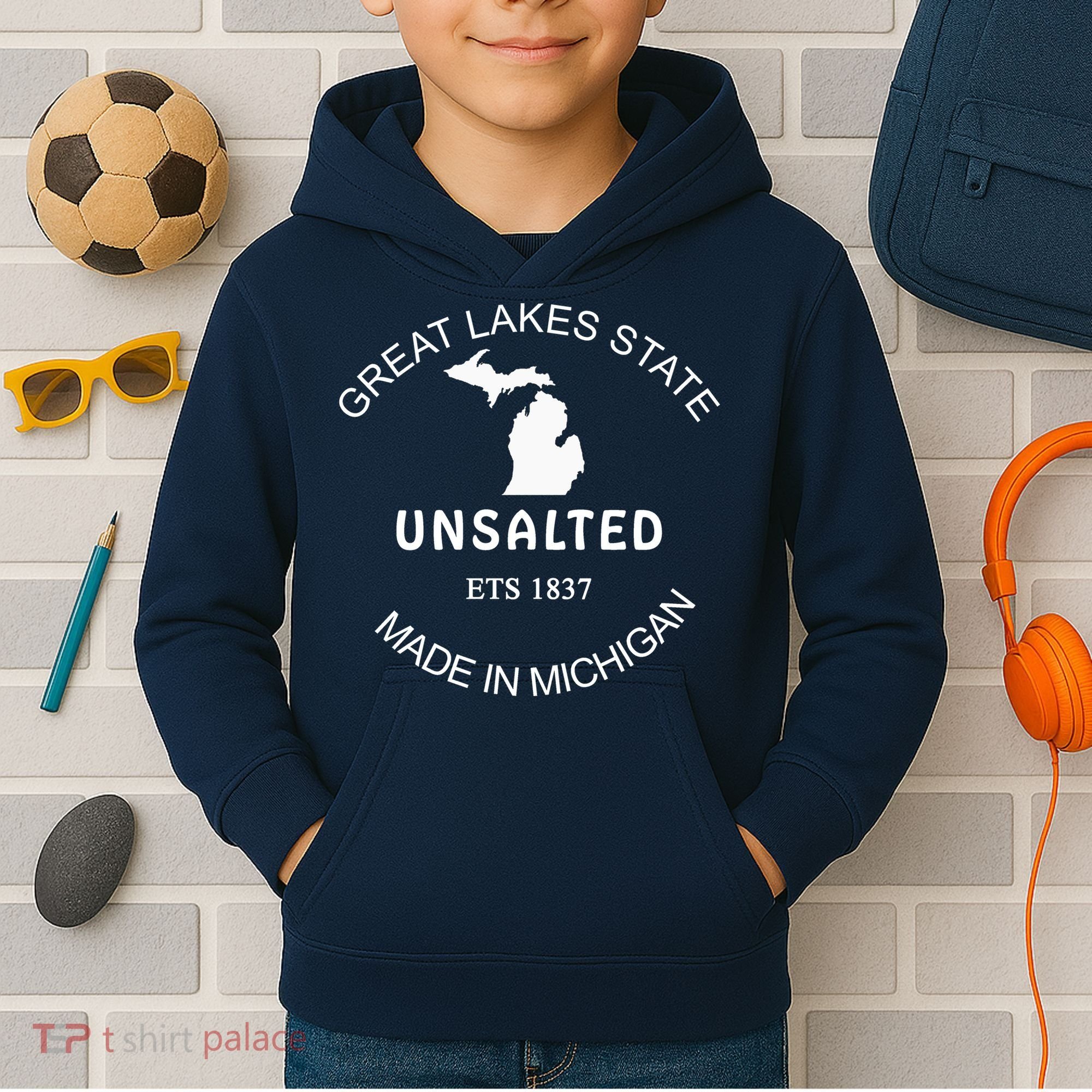 Great Lakes State Unsalted Est 1837 Made In Michigan Kids Hoodie