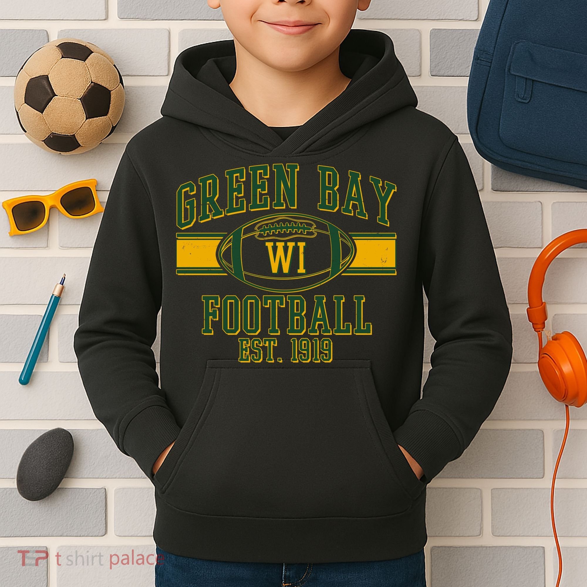 Green Bay Football EST 1919 Kids Hoodie