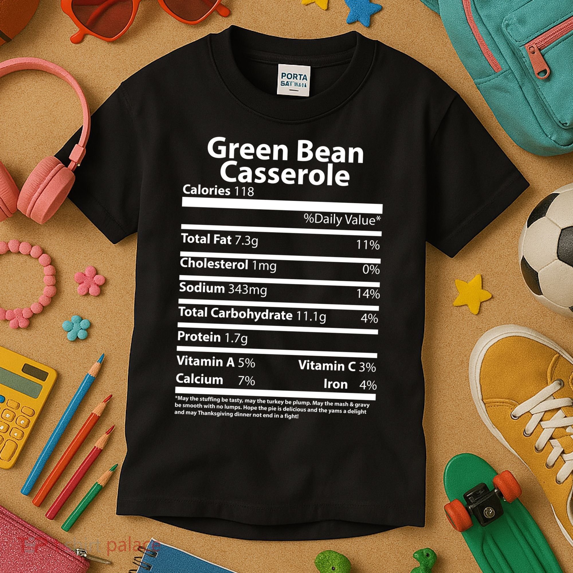 Green Bean Casserole Nutritional Facts Funny Thanksgiving Kids T-Shirt