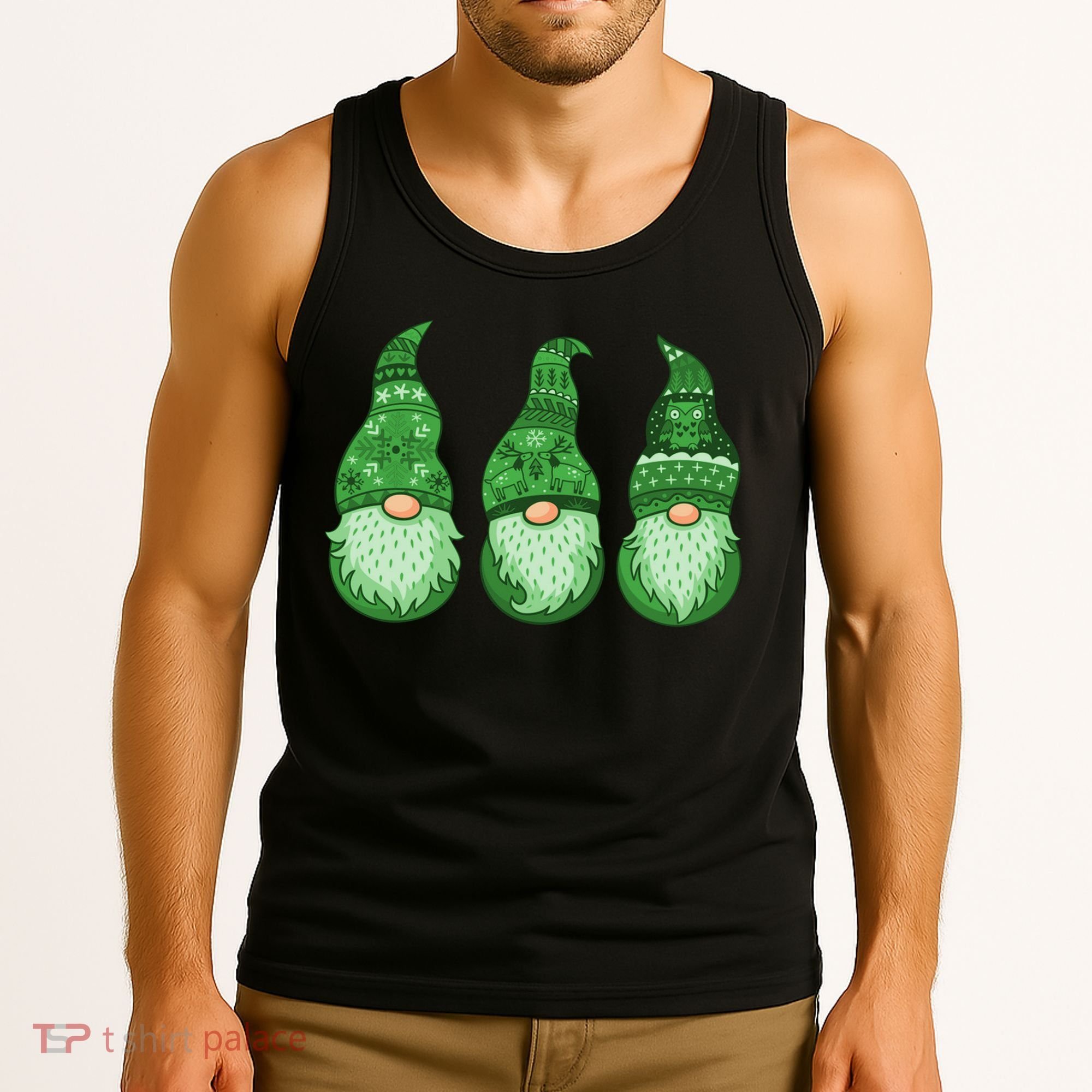 Green Ugly Sweater Irish Gnomes St Patricks Day Tank Top