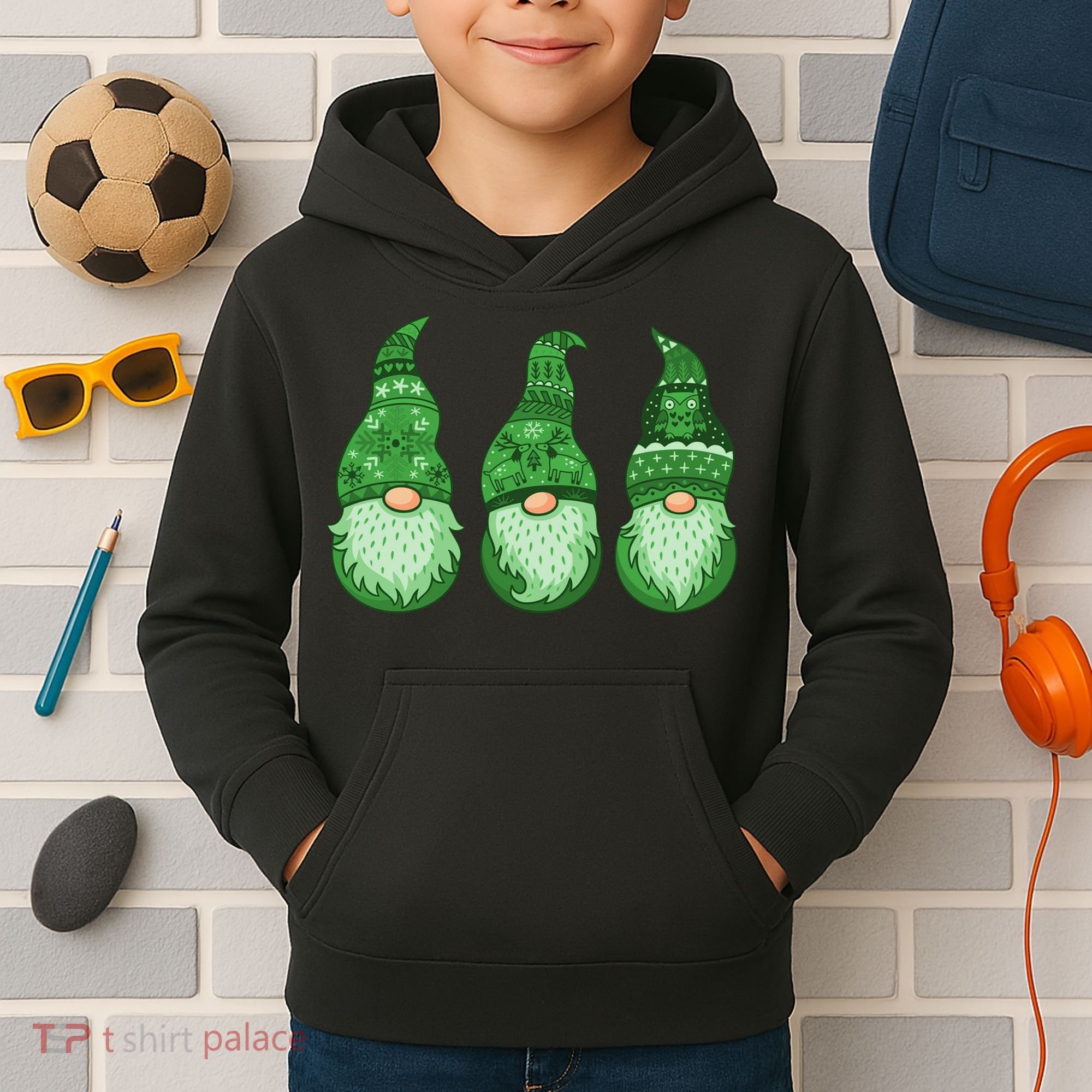 Green Ugly Sweater Irish Gnomes St Patricks Day Kids Hoodie