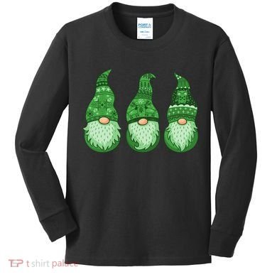 Green Ugly Sweater Irish Gnomes St Patricks Day Kids Long Sleeve Shirt
