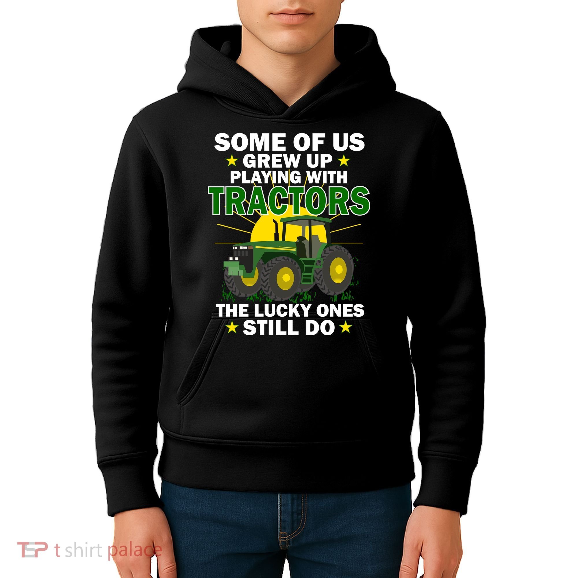 Grew Up Playing With Tractors Lucky Ones Still Do Kids Hoodie