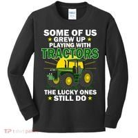 Grew Up Playing With Tractors Lucky Ones Still Do Kids Long Sleeve Shirt thumb 0
