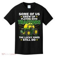 Grew Up Playing With Tractors Lucky Ones Still Do Kids T-Shirt thumb 0