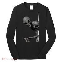 Grey Alien Peaking  Area 51 UFO Abduction Long Sleeve Shirt thumb 0
