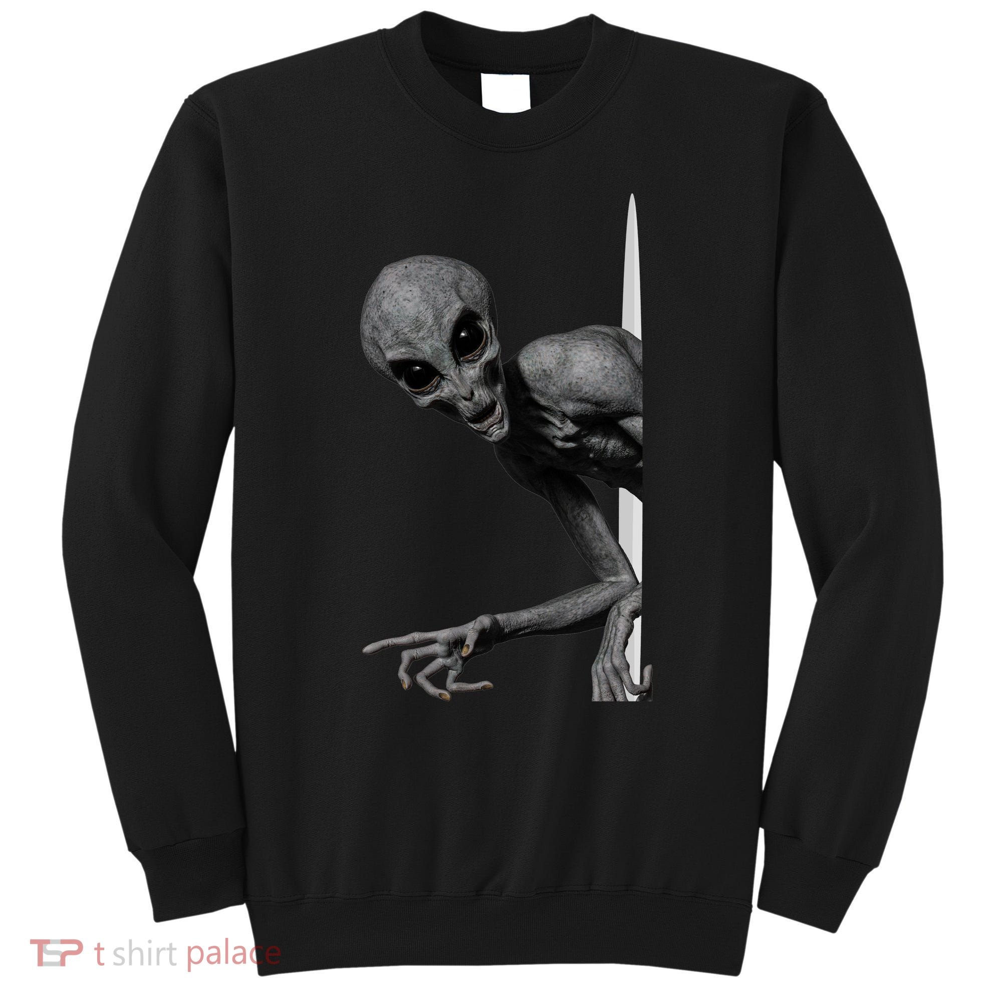 Grey Alien Peaking  Area 51 UFO Abduction Sweatshirt