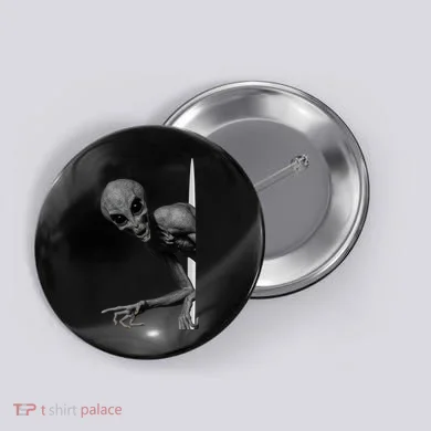 Grey Alien Peaking  Area 51 UFO Abduction Button