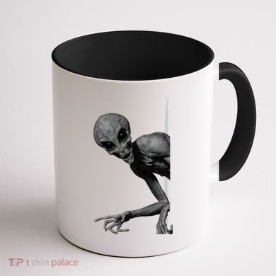 Grey Alien Peaking  Area 51 UFO Abduction Coffee Mug back