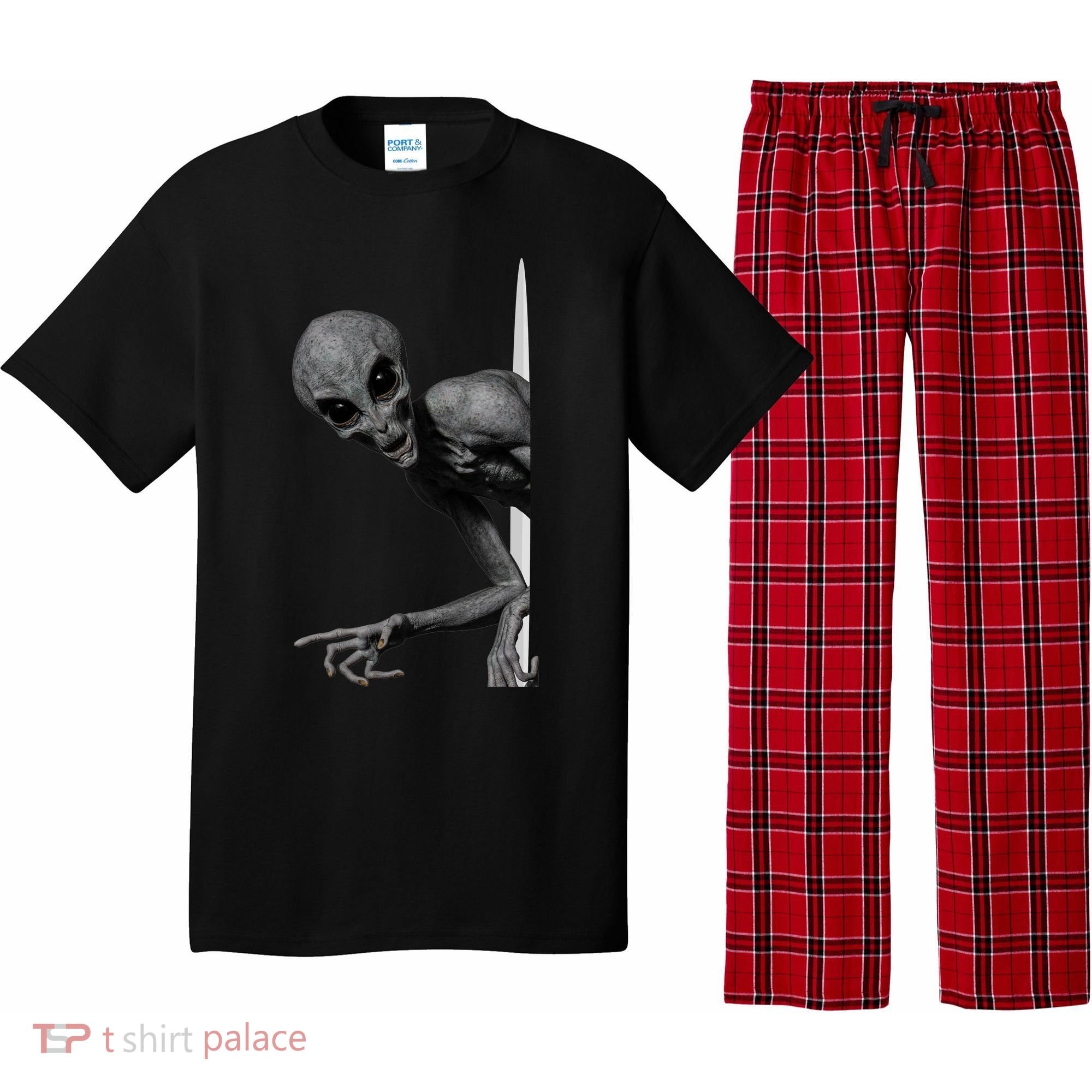 Grey Alien Peaking  Area 51 UFO Abduction Pajama Set