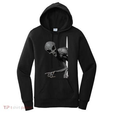 Grey Alien Peaking  Area 51 UFO Abduction Women's Hoodie