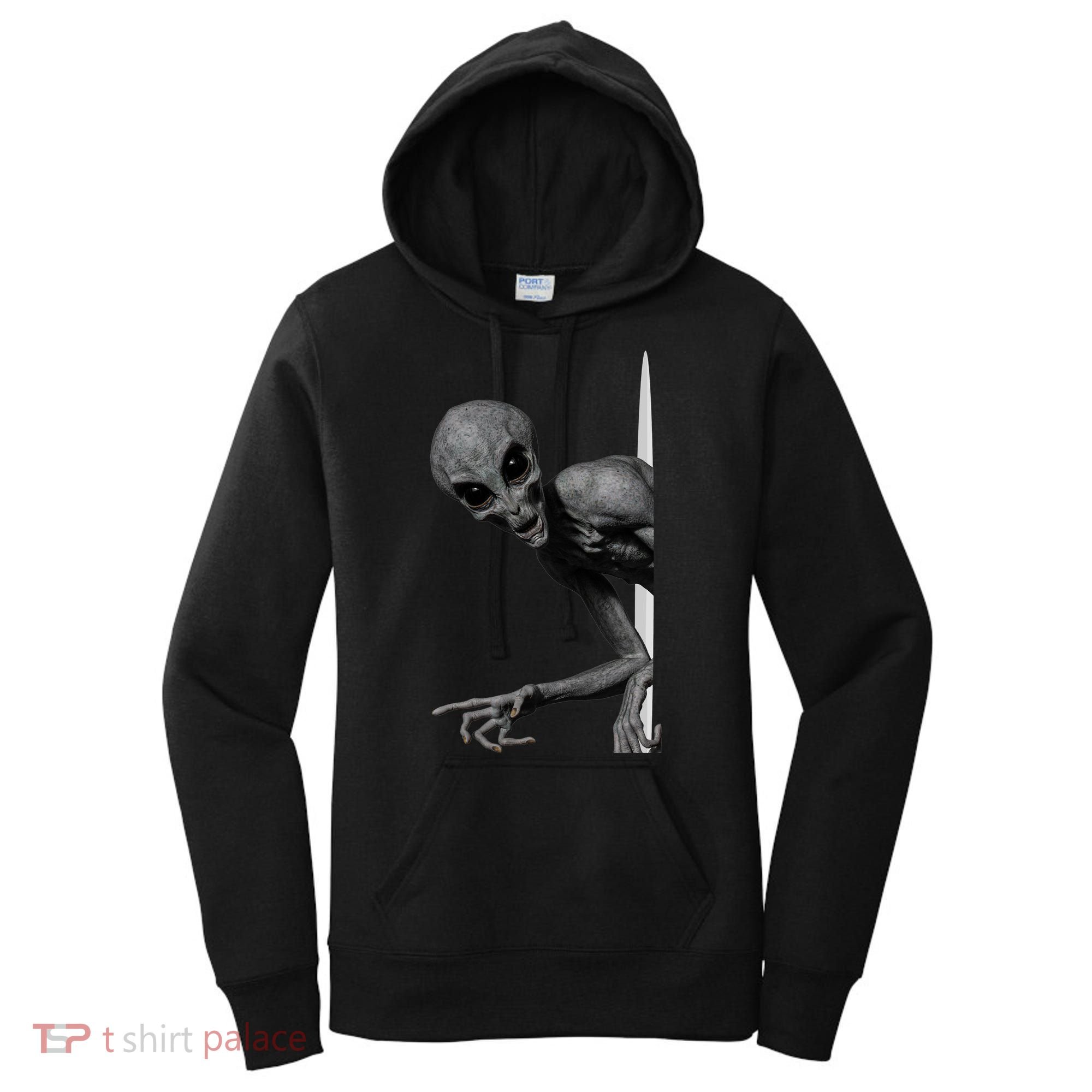 Grey Alien Peaking  Area 51 UFO Abduction Women's Hoodie