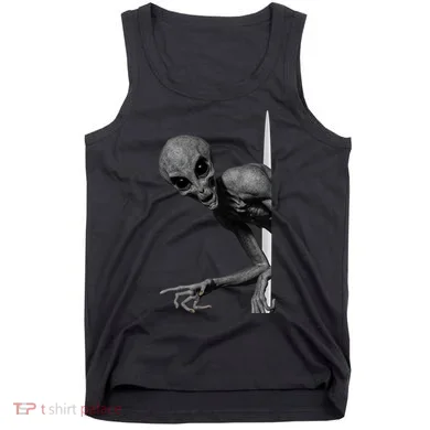 Grey Alien Peaking  Area 51 UFO Abduction Tank Top