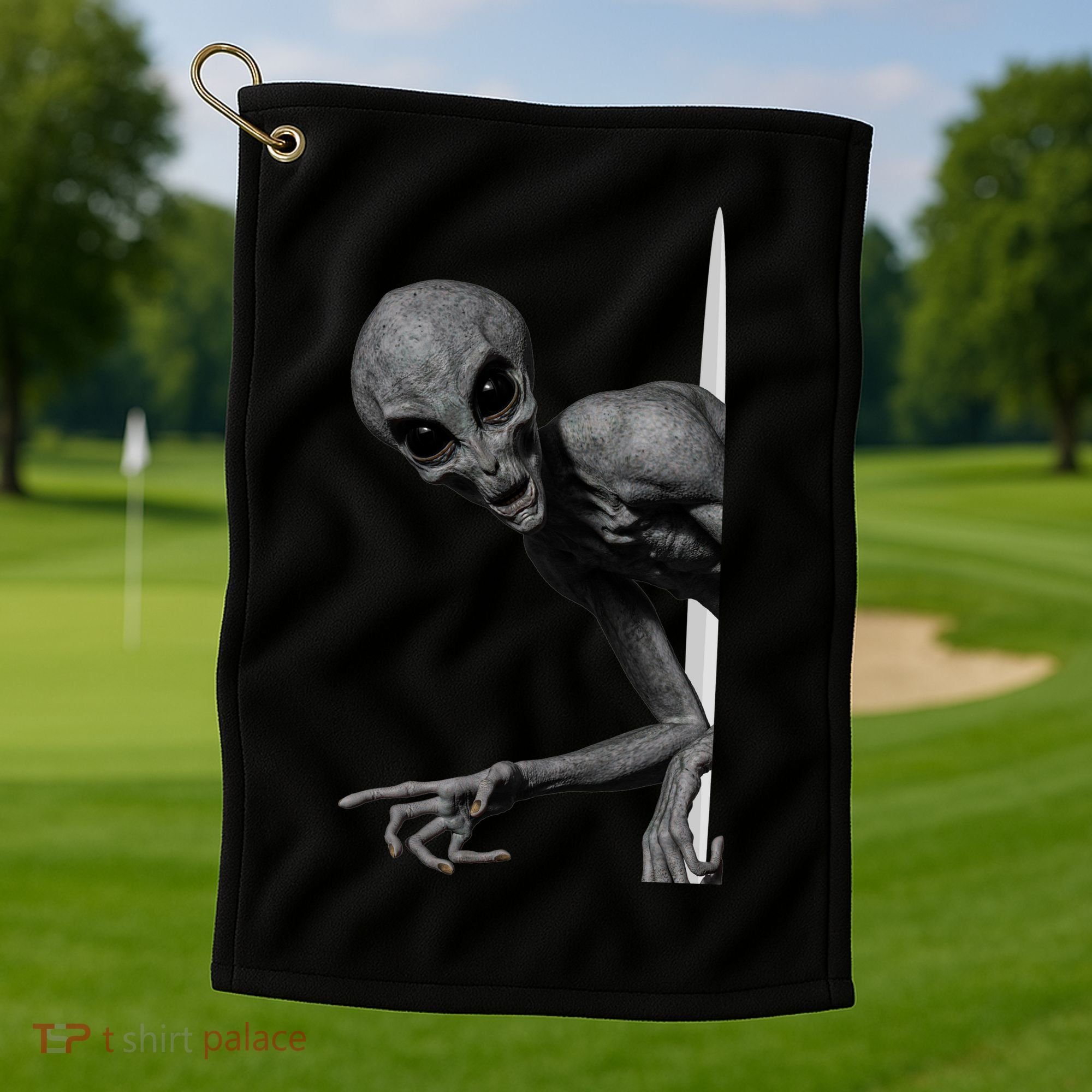 Grey Alien Peaking  Area 51 UFO Abduction Golf Towel