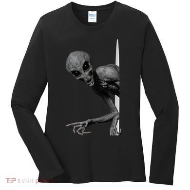 Grey Alien Peaking  Area 51 UFO Abduction Women's Long Sleeve Shirt