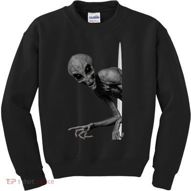 Grey Alien Peaking  Area 51 UFO Abduction Kids Sweatshirt