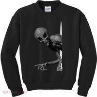 Grey Alien Peaking  Area 51 UFO Abduction Kids Sweatshirt thumb 0