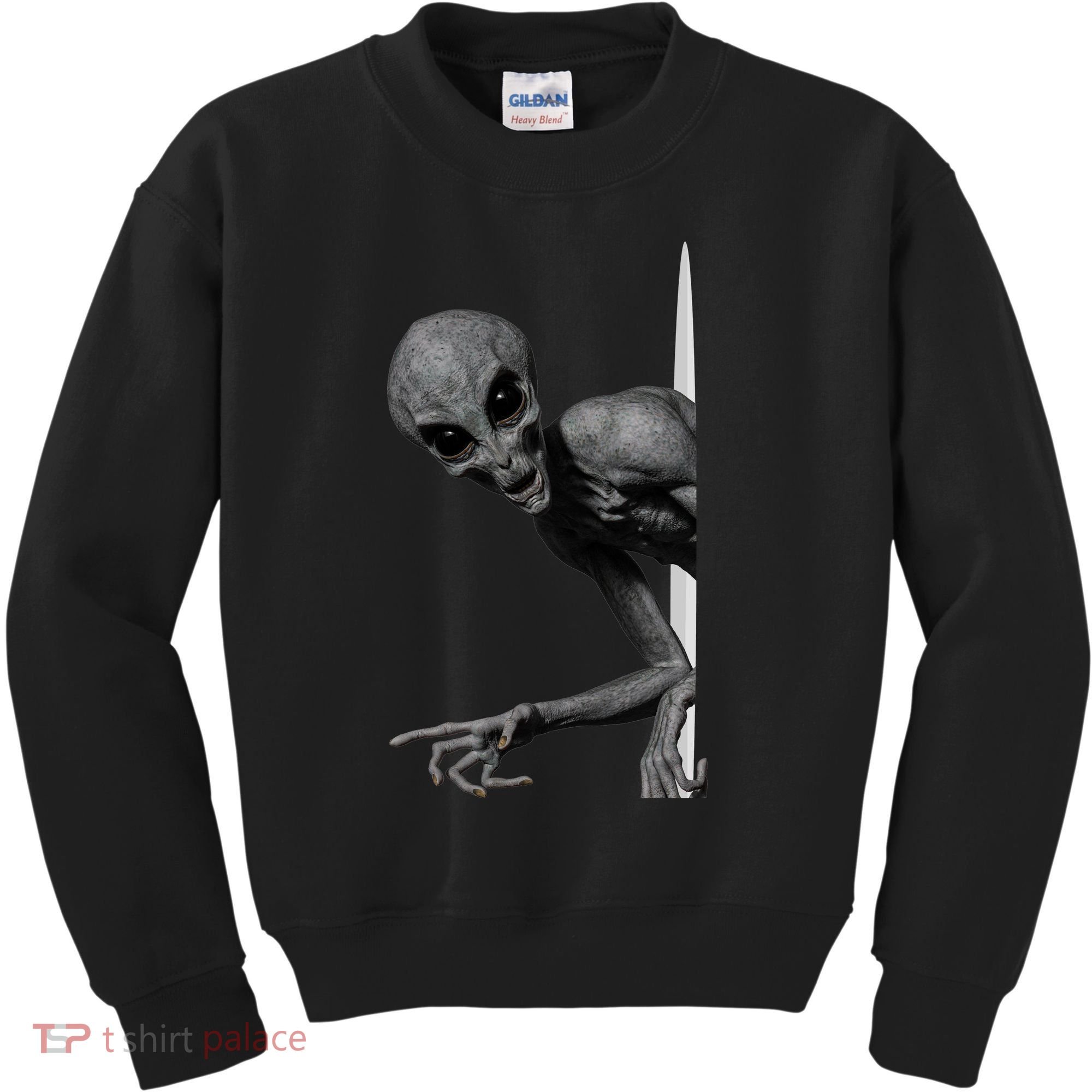 Grey Alien Peaking  Area 51 UFO Abduction Kids Sweatshirt