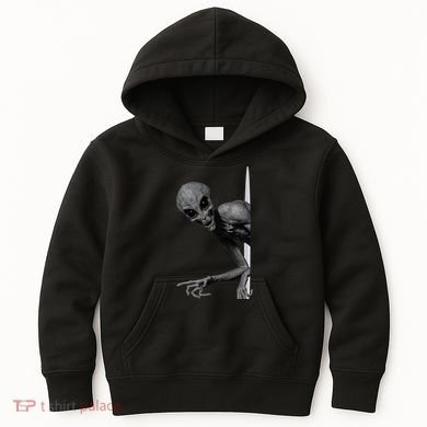Grey Alien Peaking  Area 51 UFO Abduction Kids Hoodie