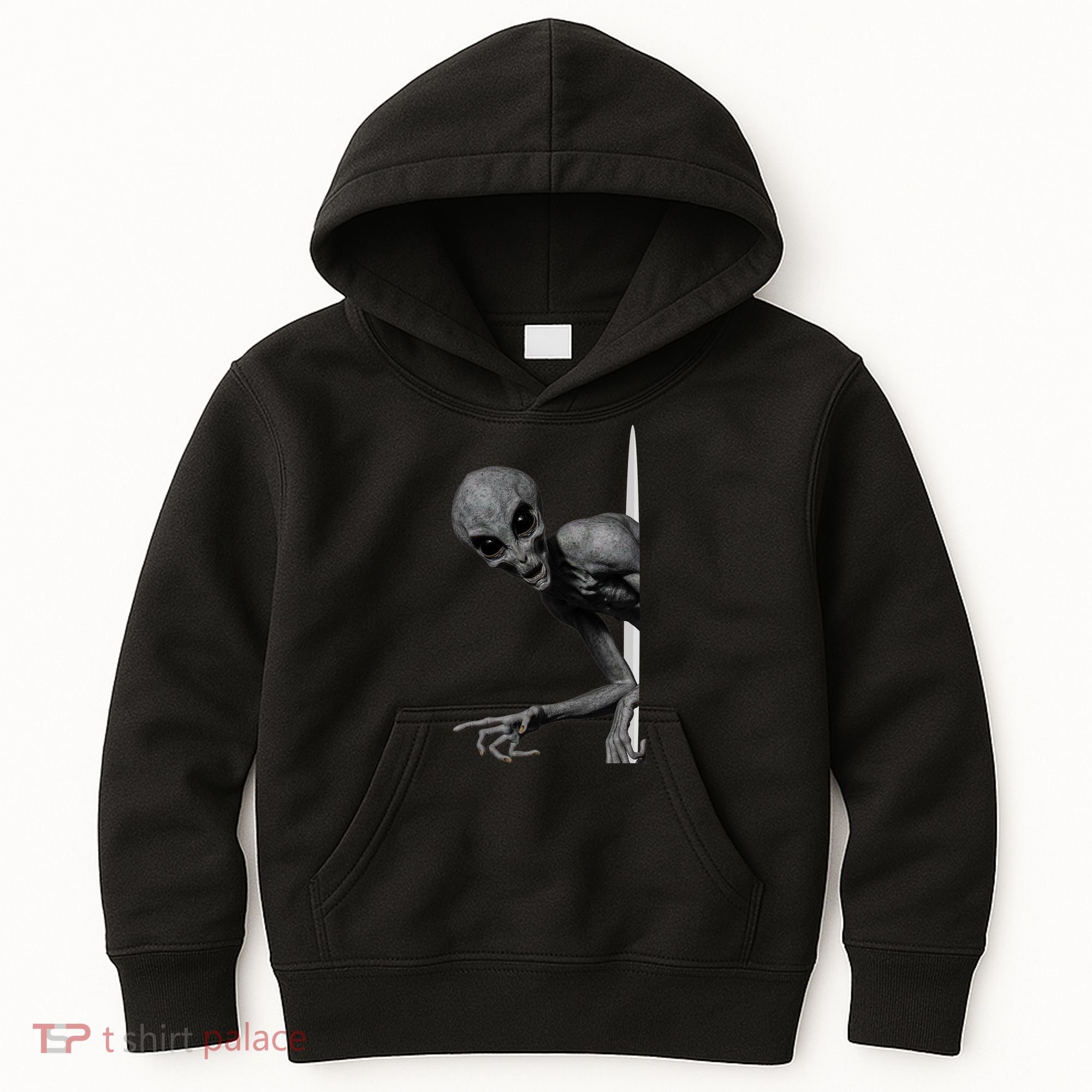 Grey Alien Peaking  Area 51 UFO Abduction Kids Hoodie