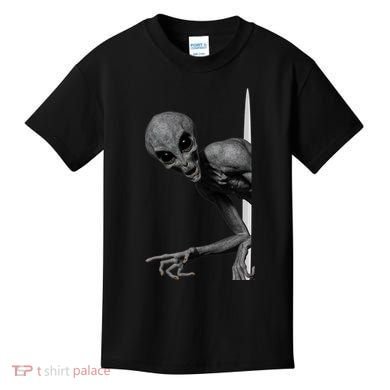 Grey Alien Peaking  Area 51 UFO Abduction Kids T-Shirt