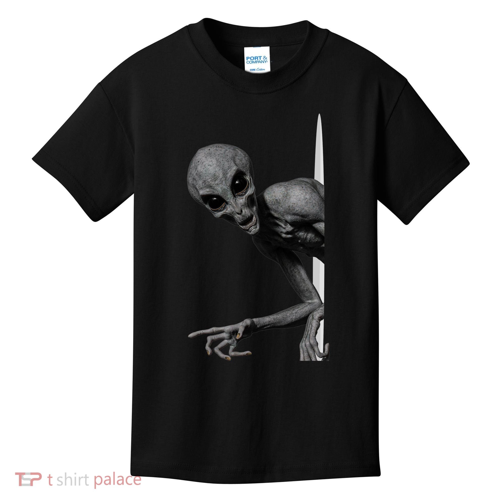 Grey Alien Peaking  Area 51 UFO Abduction Kids T-Shirt