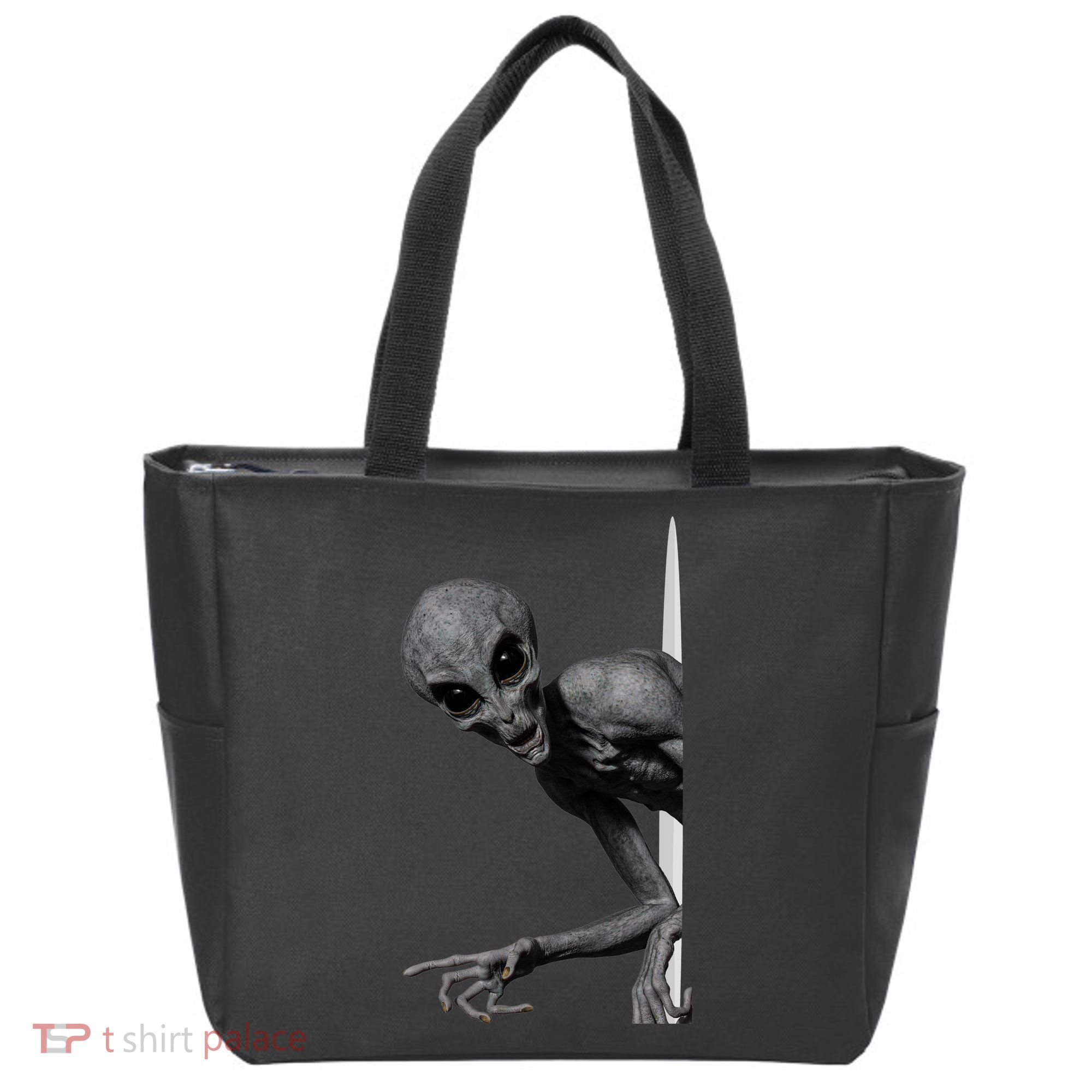 Grey Alien Peaking  Area 51 UFO Abduction Tote Bag