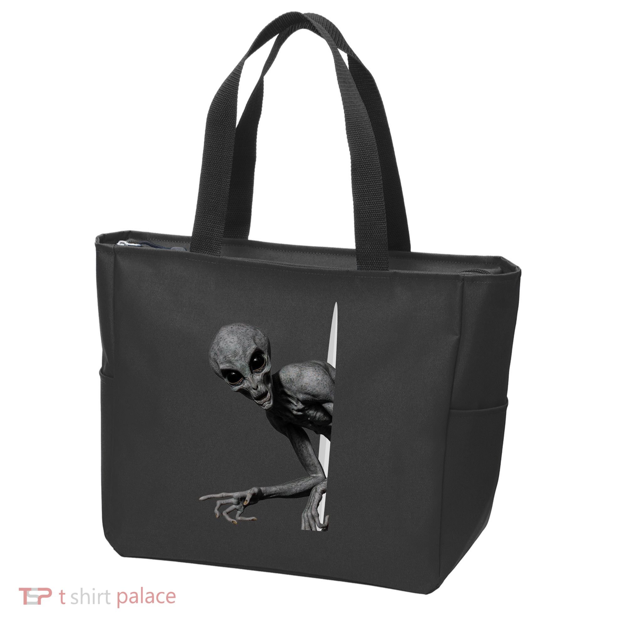 Grey Alien Peaking  Area 51 UFO Abduction Tote Bag