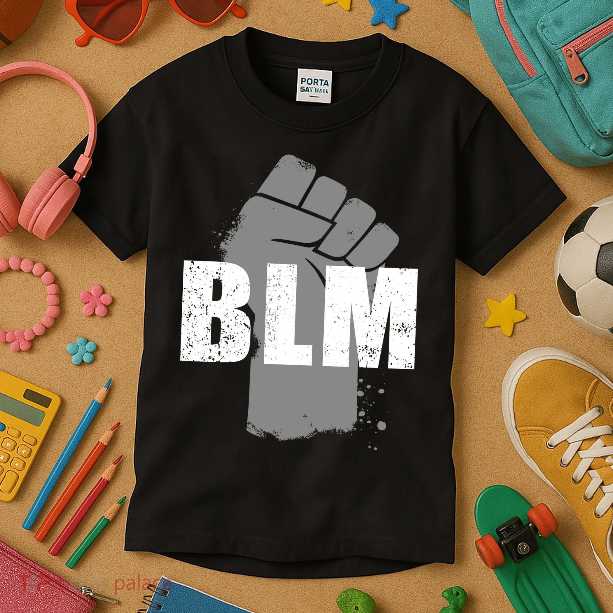 Grey BLM Fist Black Lives Matter Kids T-Shirt