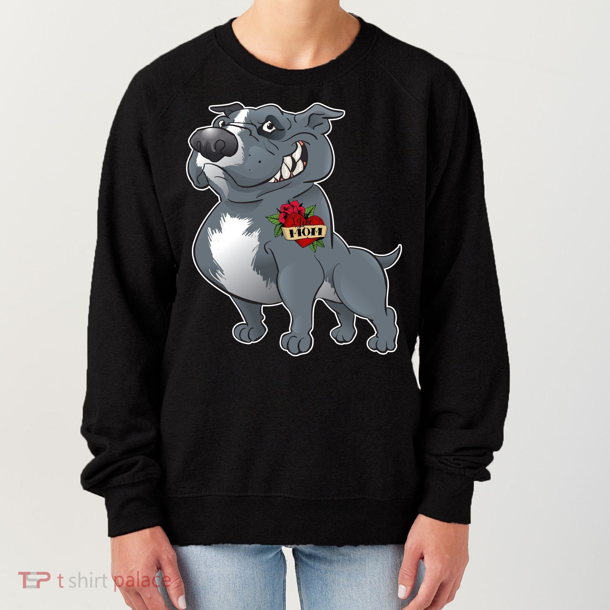 Grey Pitbull I Love Mom Women's Sweatshirt