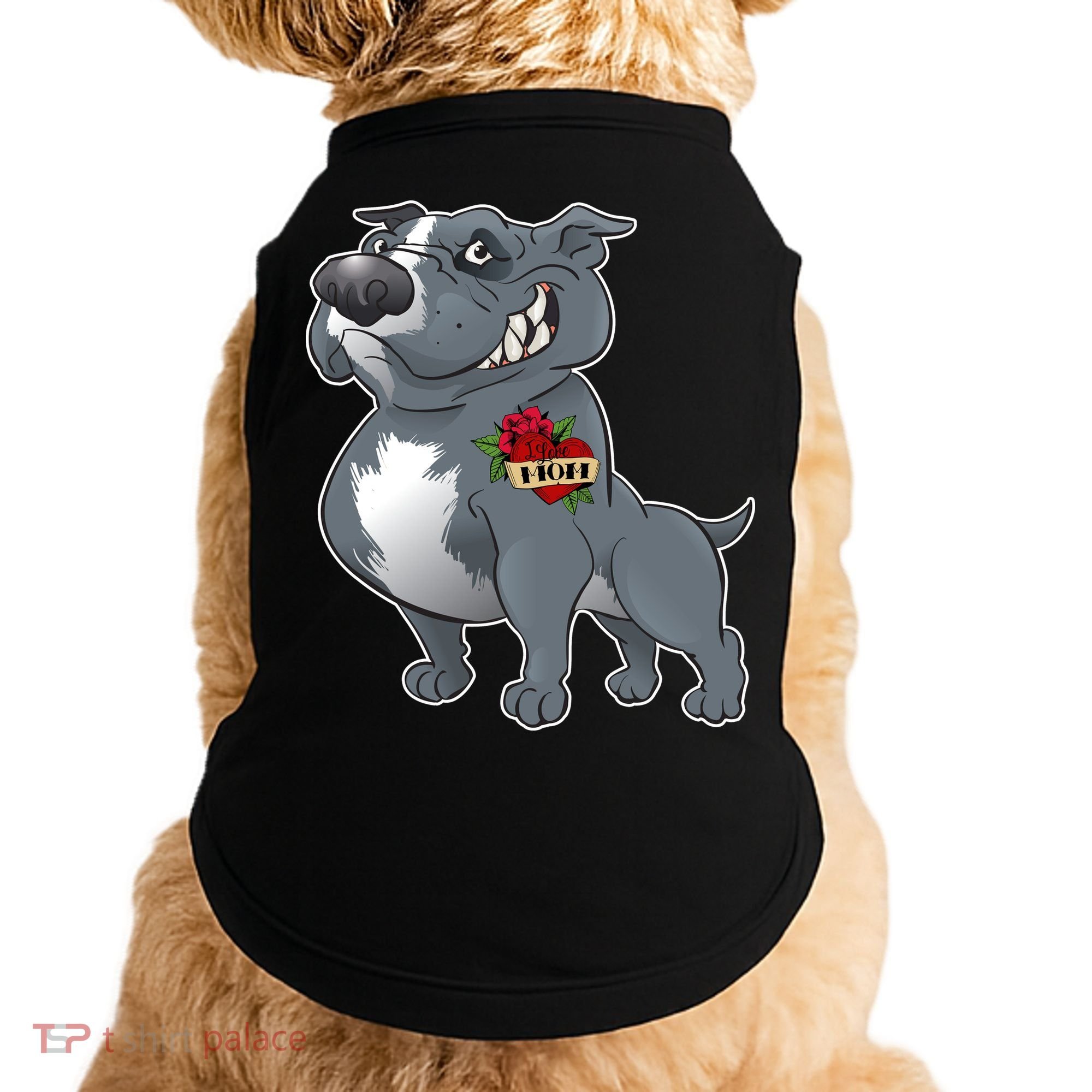 Grey Pitbull I Love Mom Doggie Tank