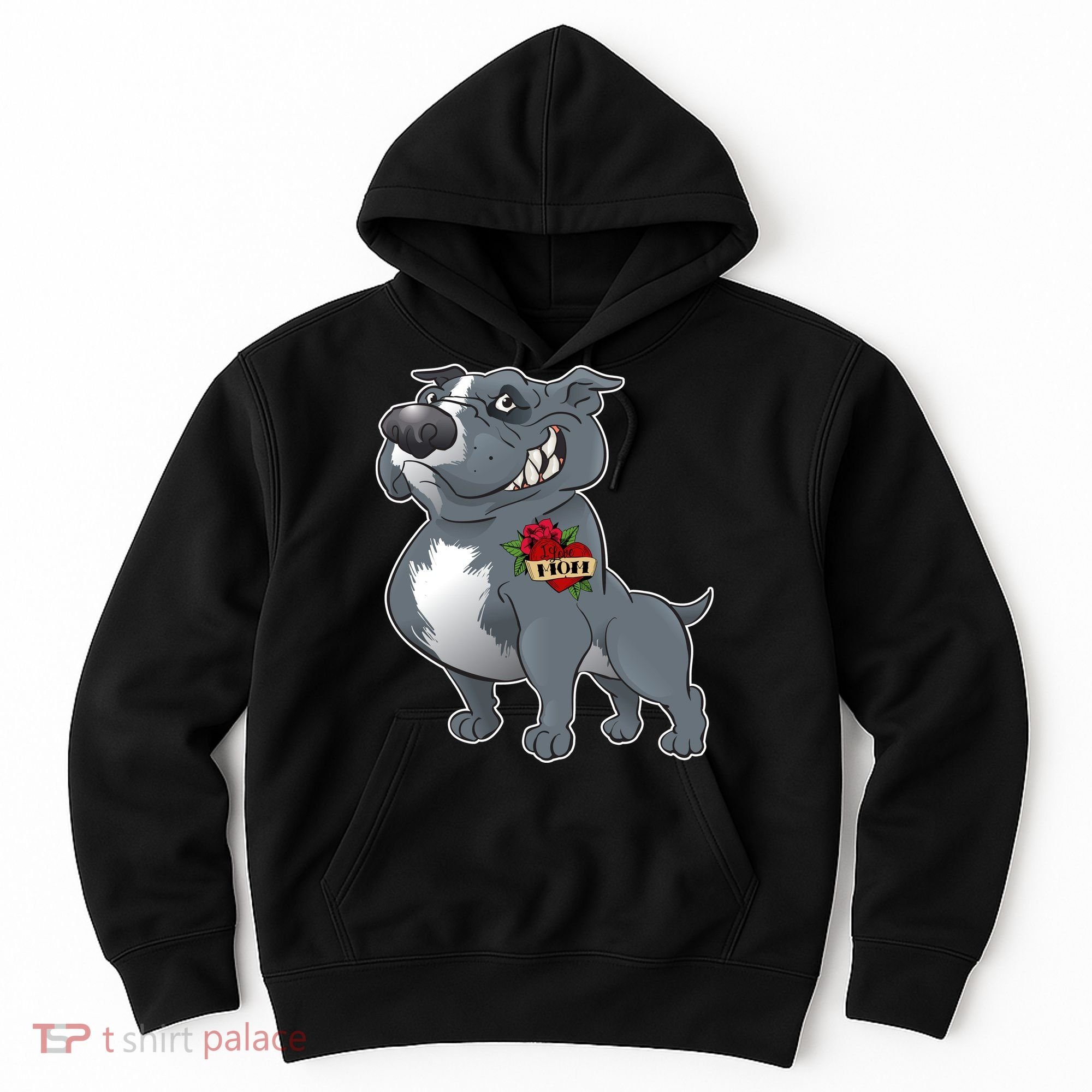 Grey Pitbull I Love Mom Hoodie