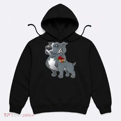 Grey Pitbull I Love Mom Hoodie