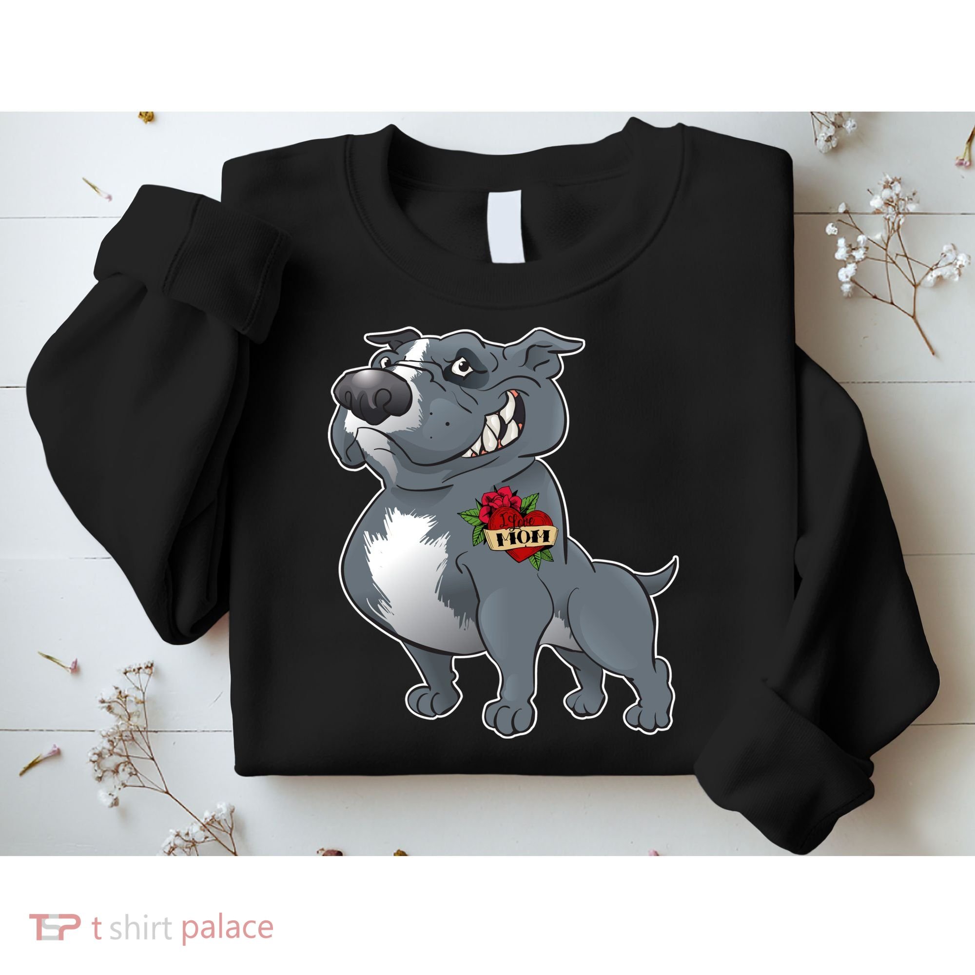 Grey Pitbull I Love Mom Sweatshirt