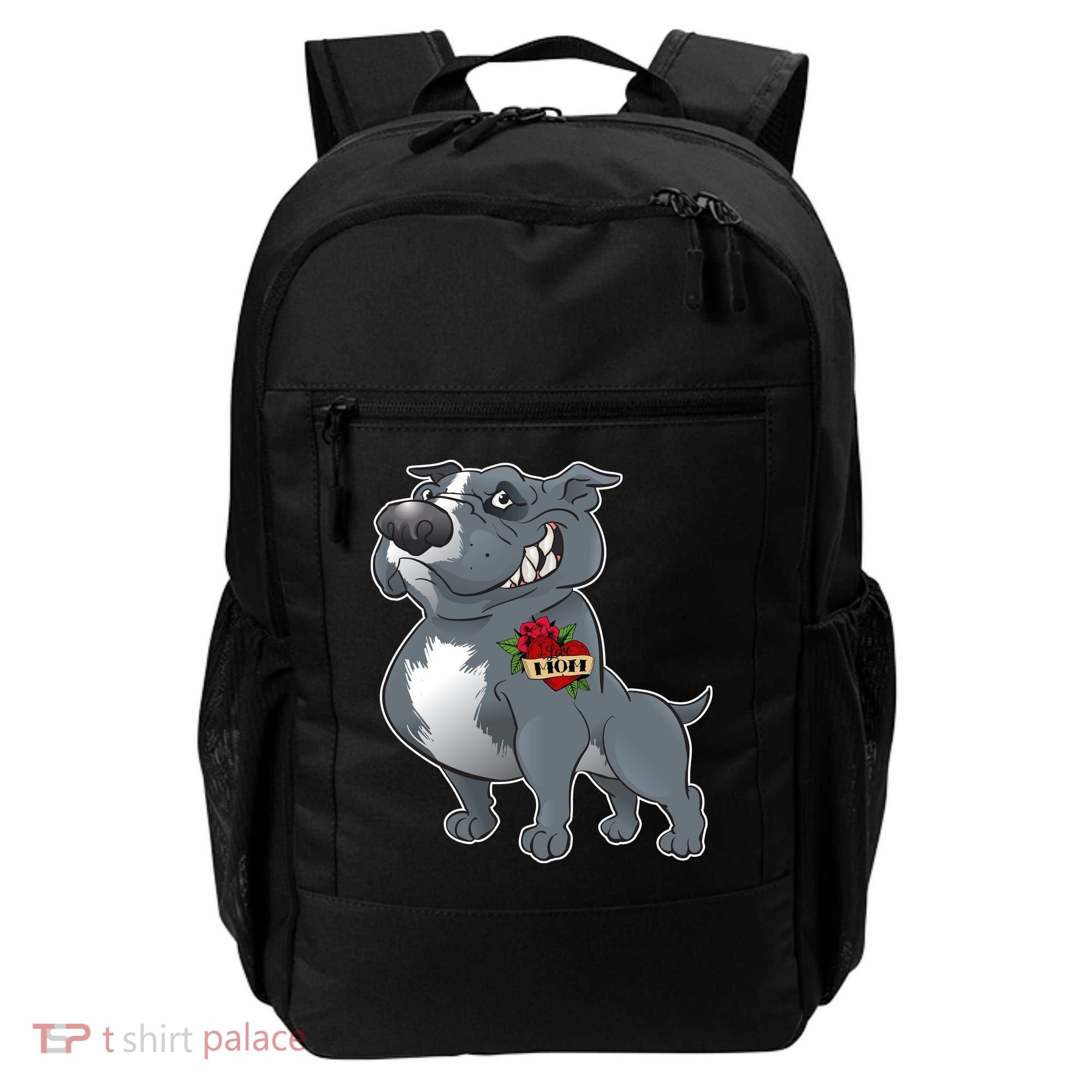 Grey Pitbull I Love Mom Backpack