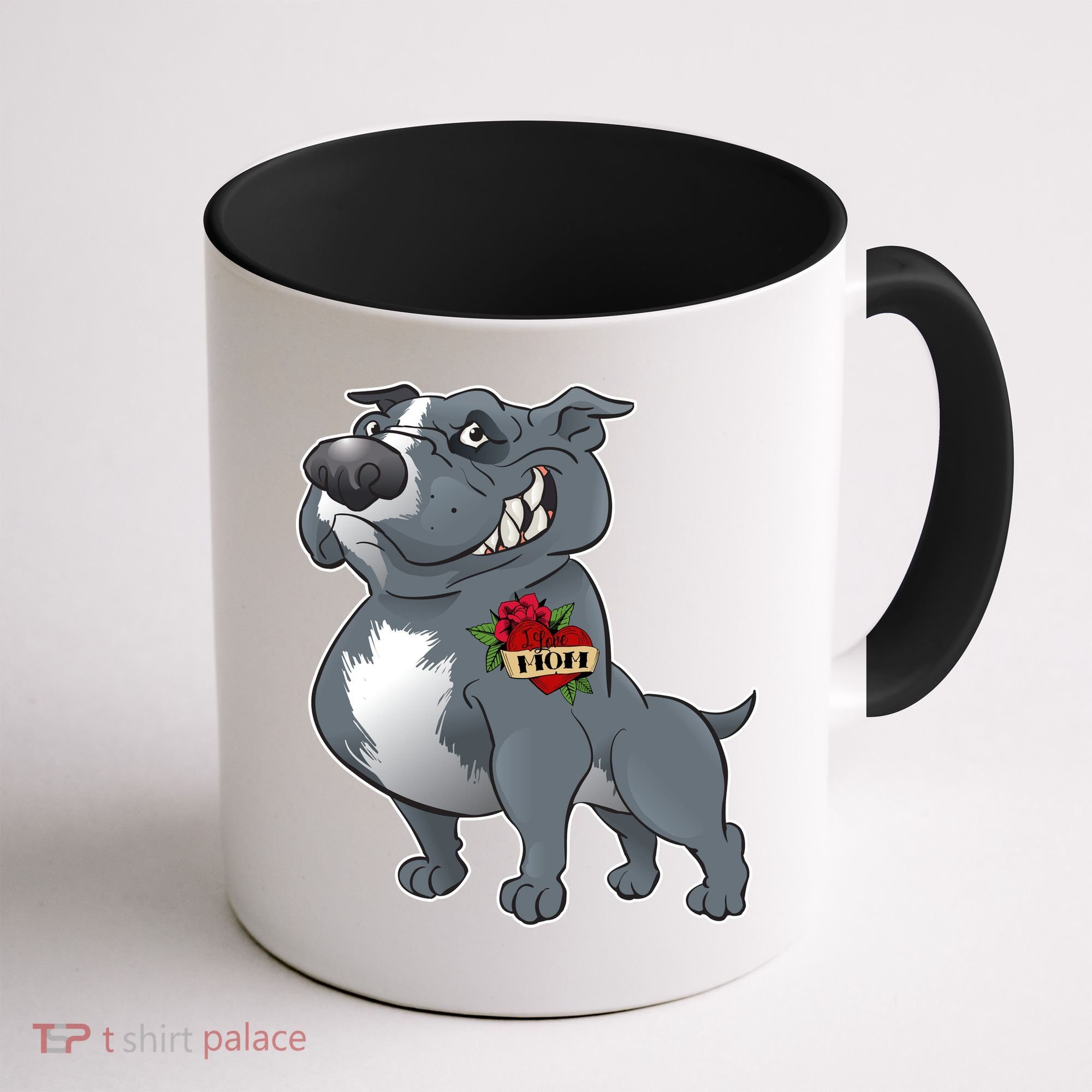 Grey Pitbull I Love Mom Coffee Mug