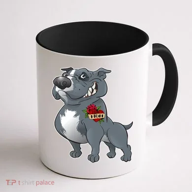 Grey Pitbull I Love Mom Coffee Mug back