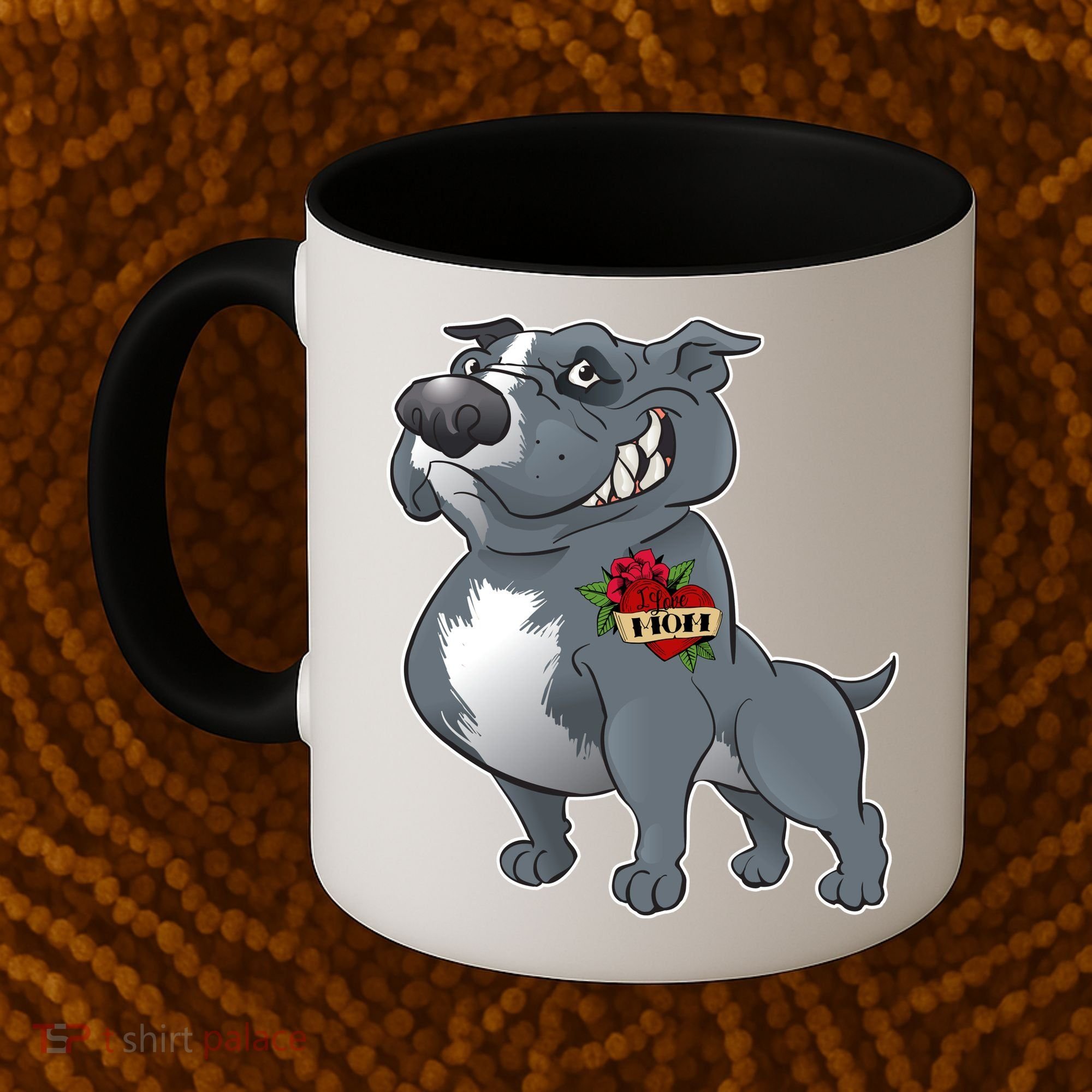 Grey Pitbull I Love Mom Coffee Mug