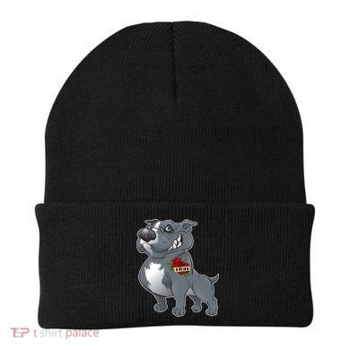 Grey Pitbull I Love Mom Beanie
