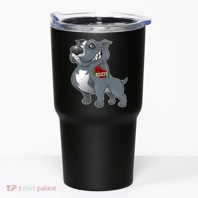 Grey Pitbull I Love Mom Tumbler