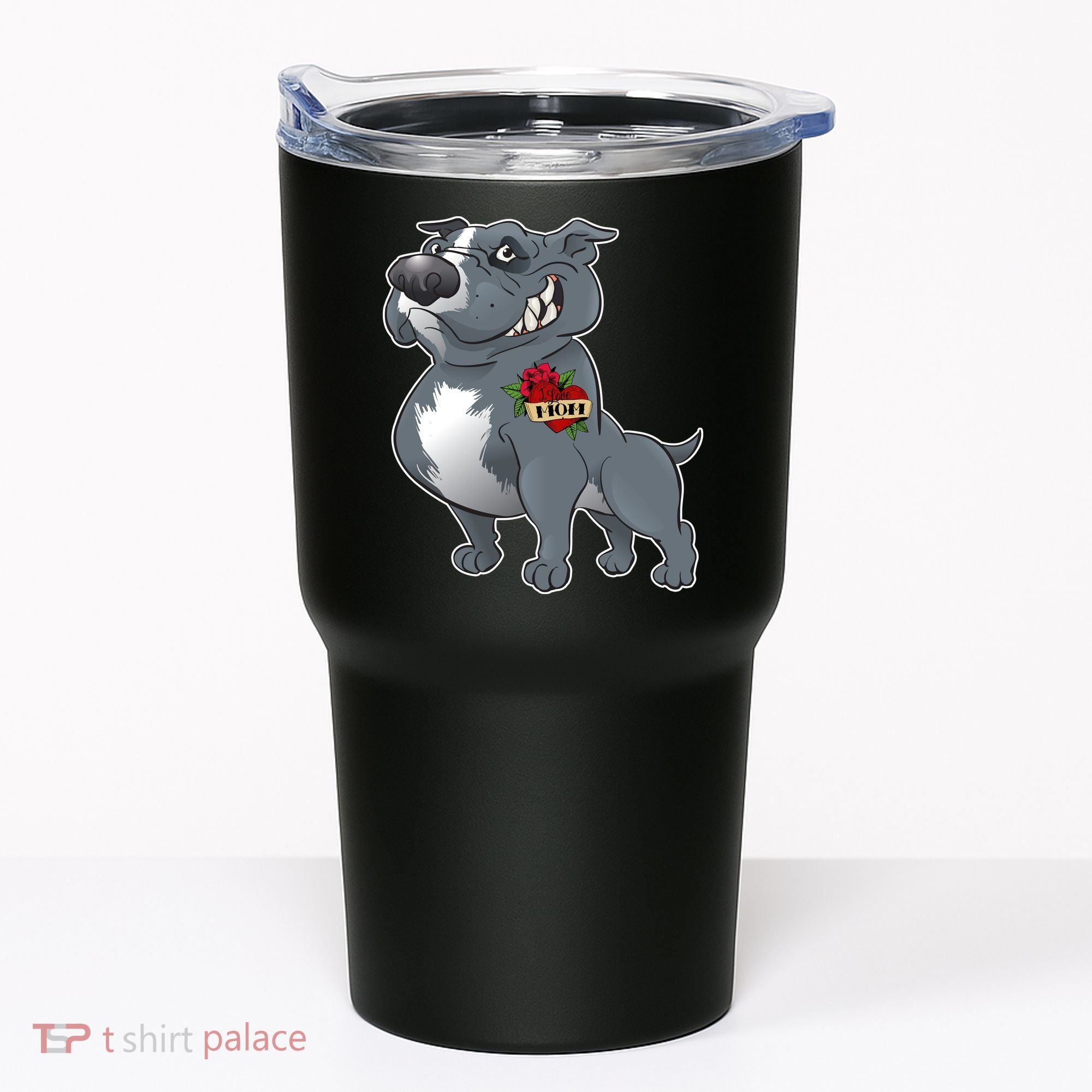 Grey Pitbull I Love Mom Tumbler