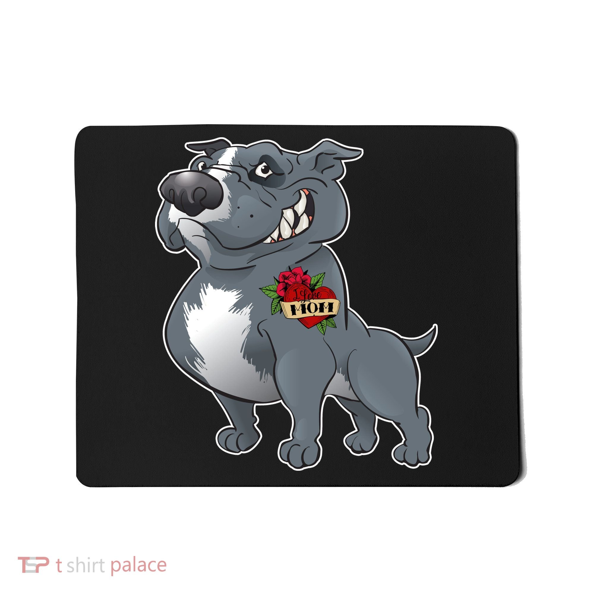 Grey Pitbull I Love Mom Mousepad