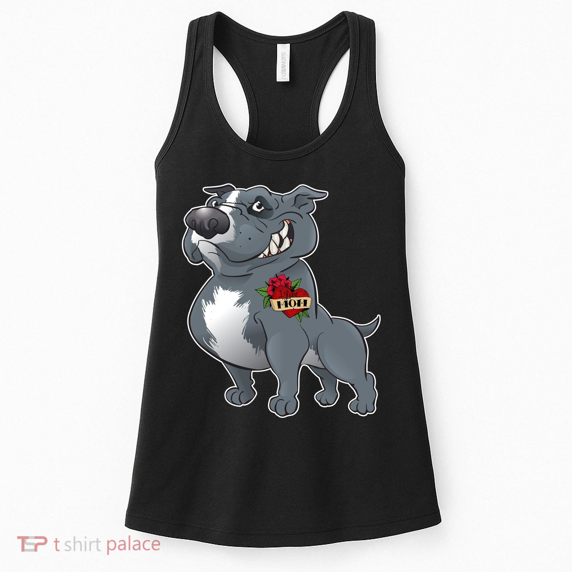 Grey Pitbull I Love Mom Women's Tank Top