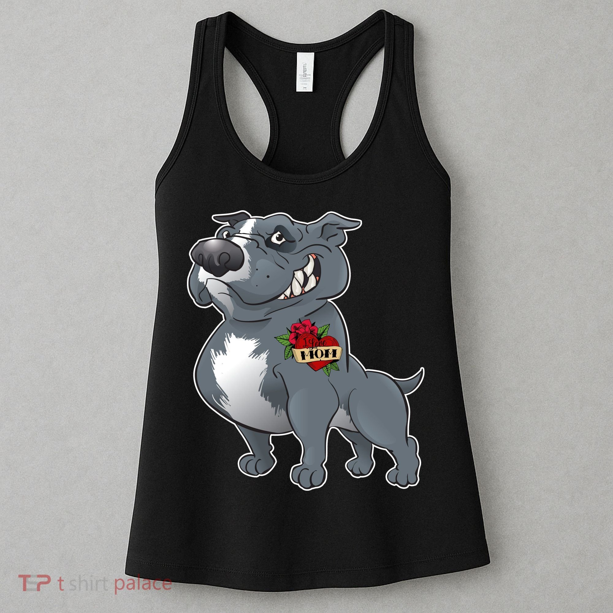 Grey Pitbull I Love Mom Women's Tank Top