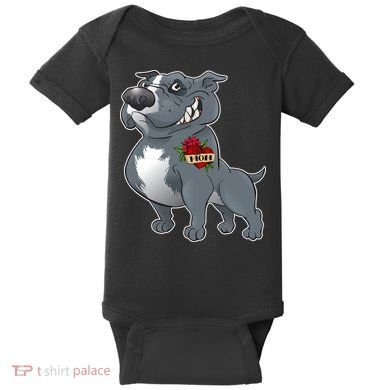 Grey Pitbull I Love Mom Baby Bodysuit
