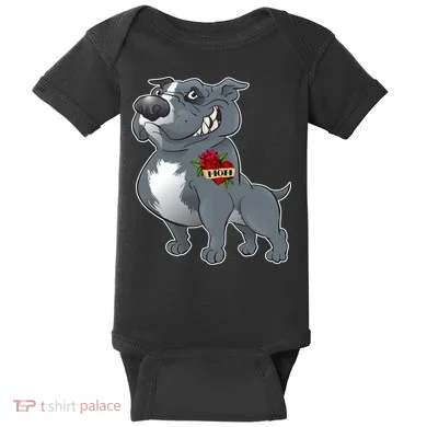 Grey Pitbull I Love Mom Baby Bodysuit