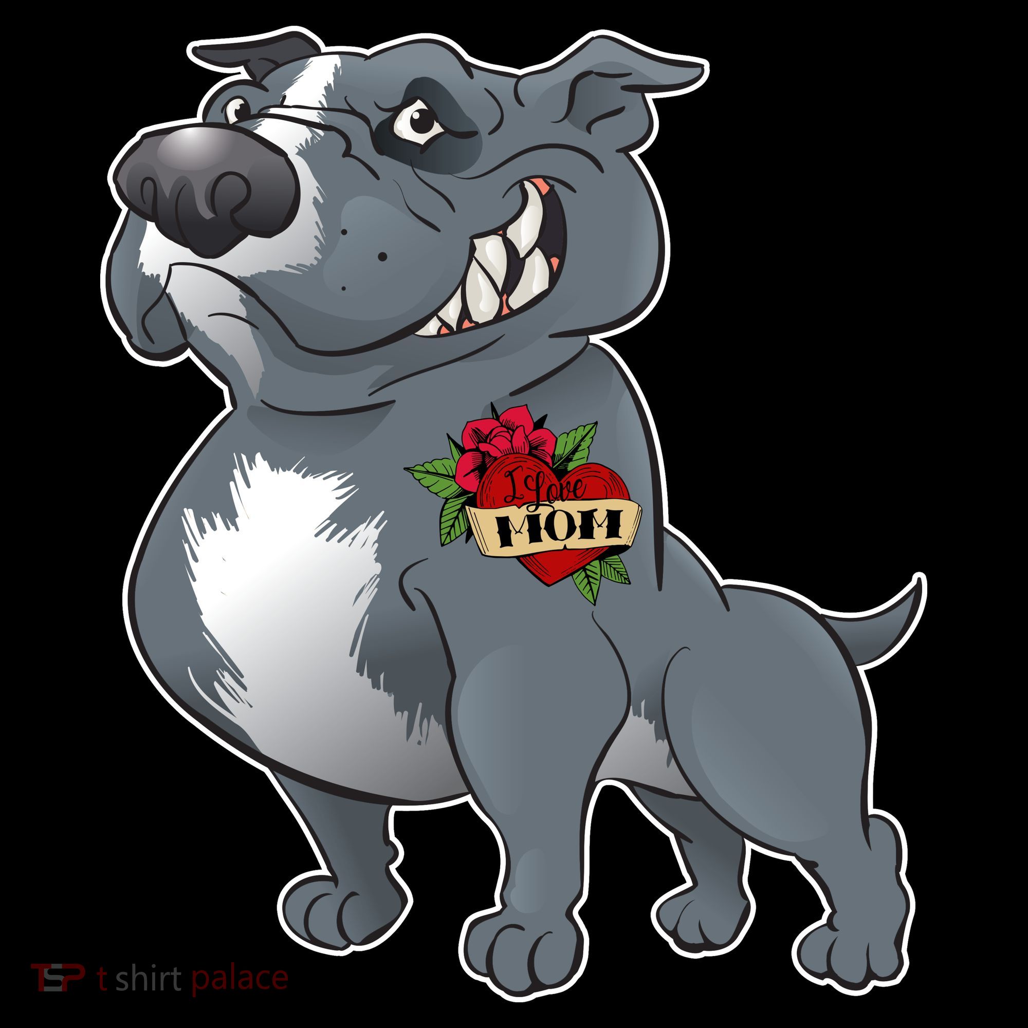 Grey Pitbull I Love Mom Baby Bodysuit