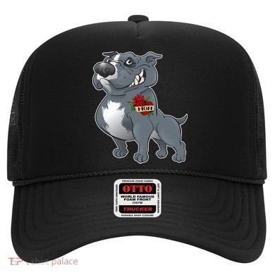 Grey Pitbull I Love Mom Hat