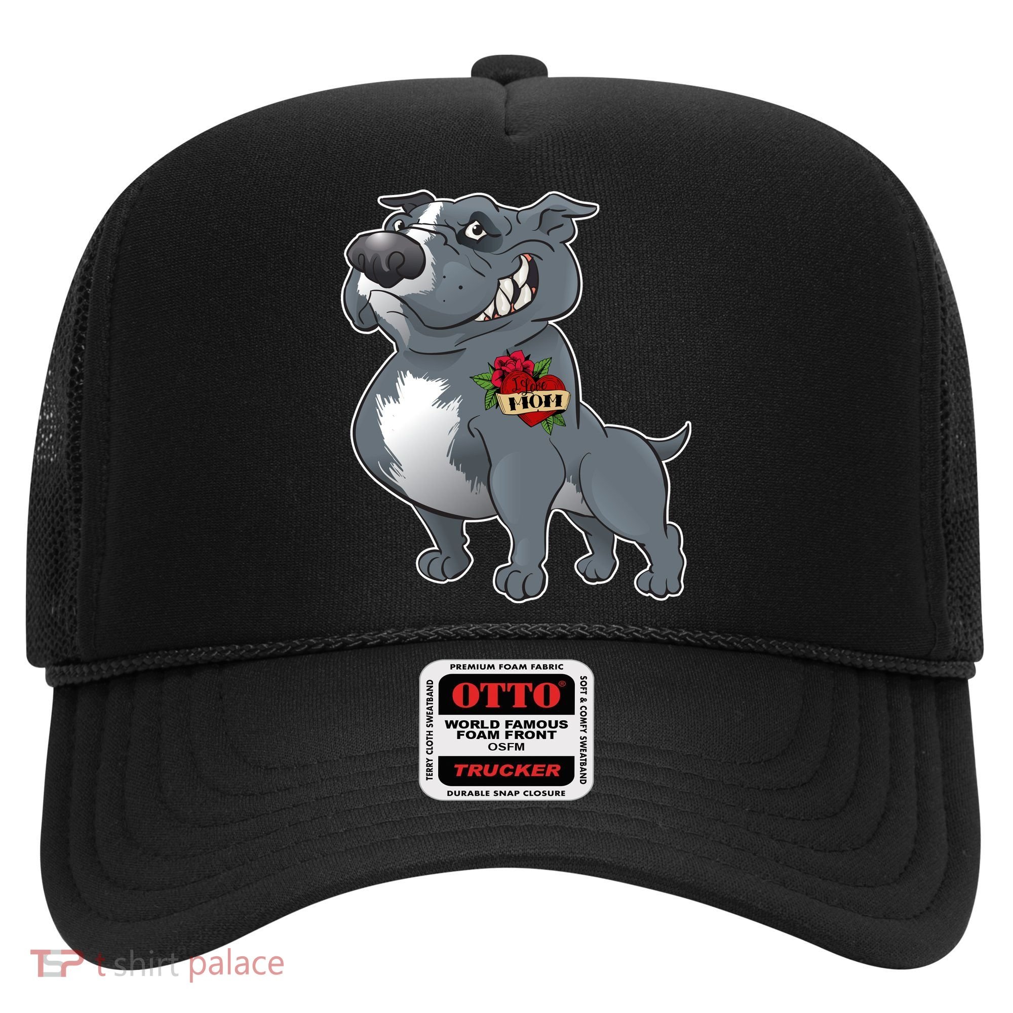 Grey Pitbull I Love Mom Hat