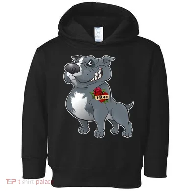 Grey Pitbull I Love Mom Toddler Hoodie